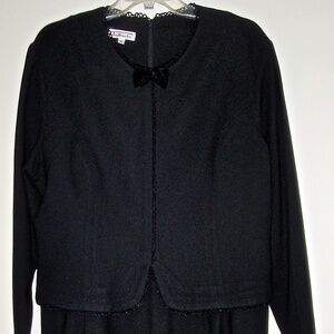 Talbots women's vintage black lined wool long sleeved dress velvet bow size 16